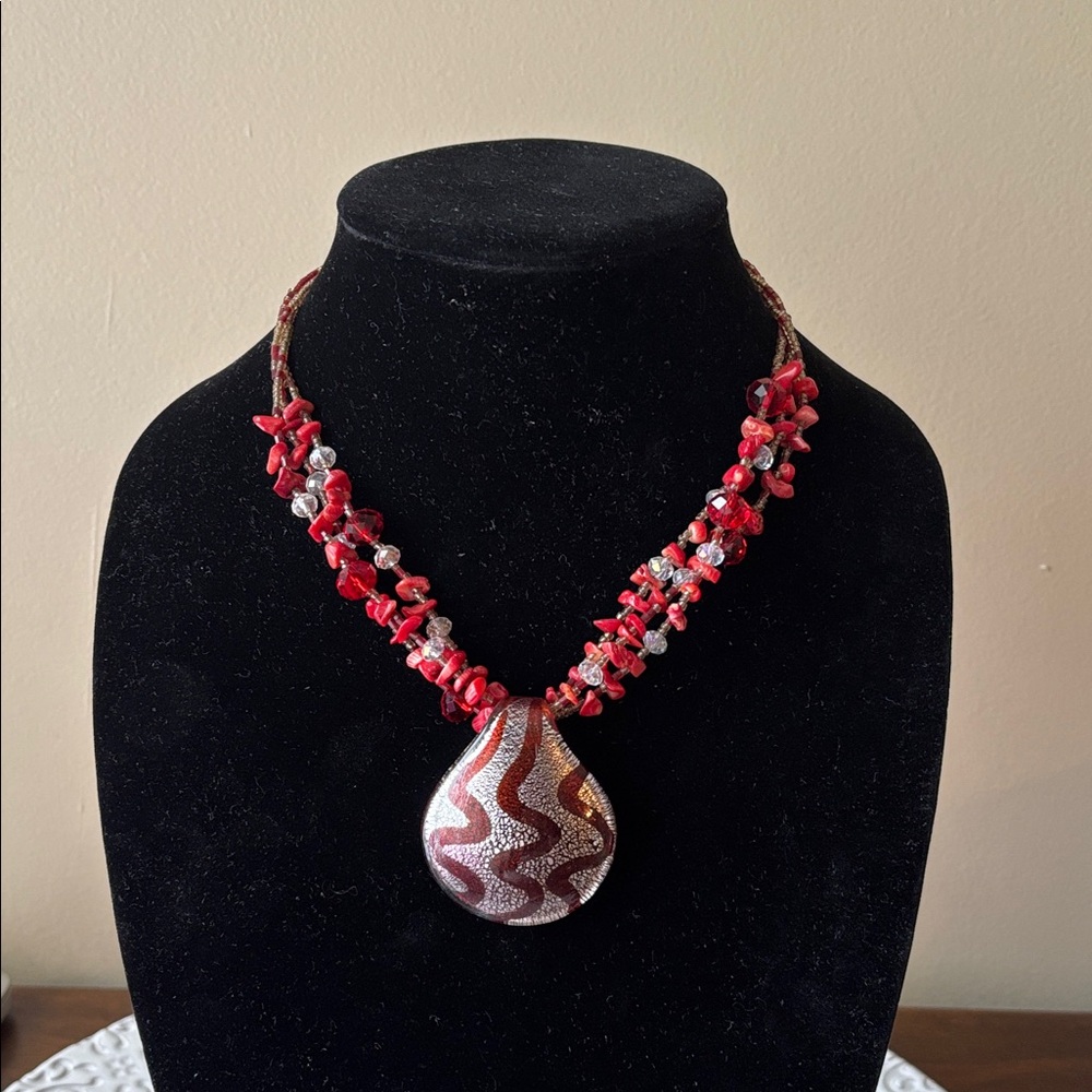 Cookie Lee Red And Silver Statement Necklace - image 1